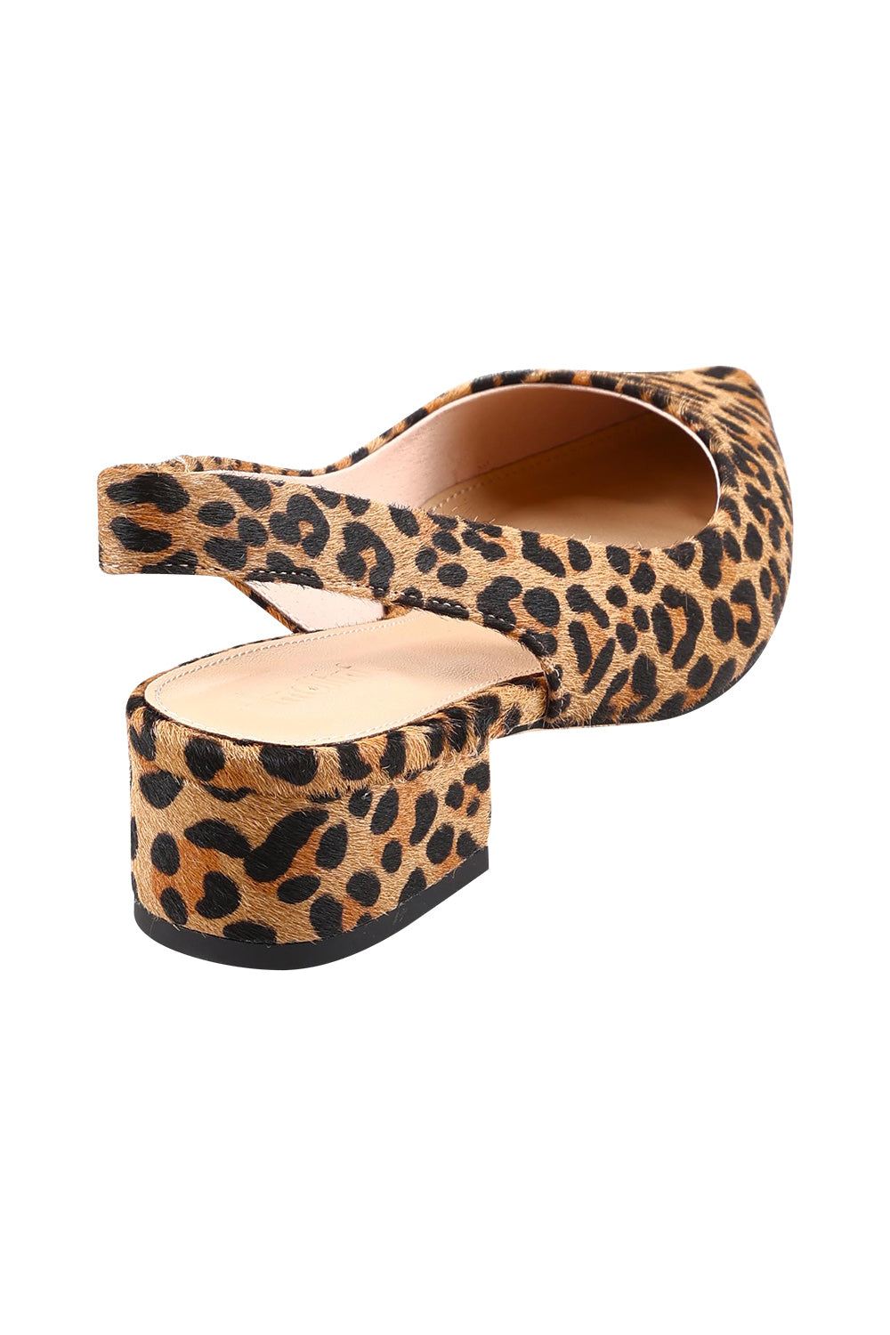 Product shot of Themust Leather Heel in colour Leopardpon, from the back