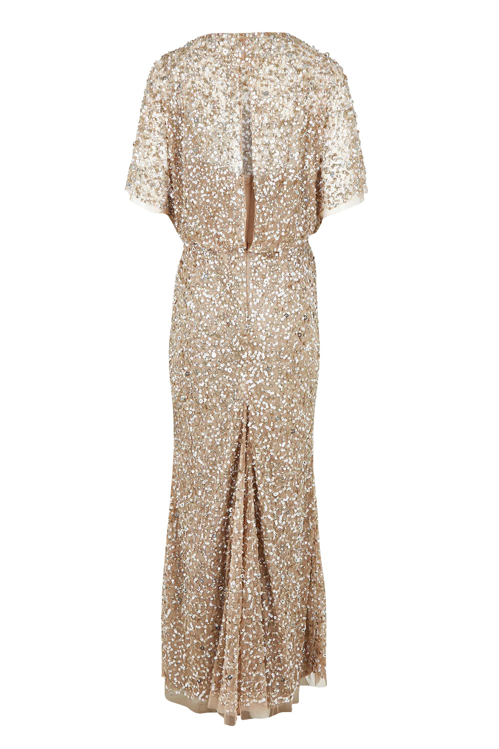 Product shot of the Mimi Hand Beaded Gown in colour Mink, from the back