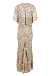 Product shot of the Mimi Hand Beaded Gown in colour Mink, from the back