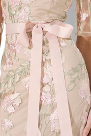 Model Genericm wearing size sample of the Raya Embroidered Gown - Pink in colour Pink, in a cropped view