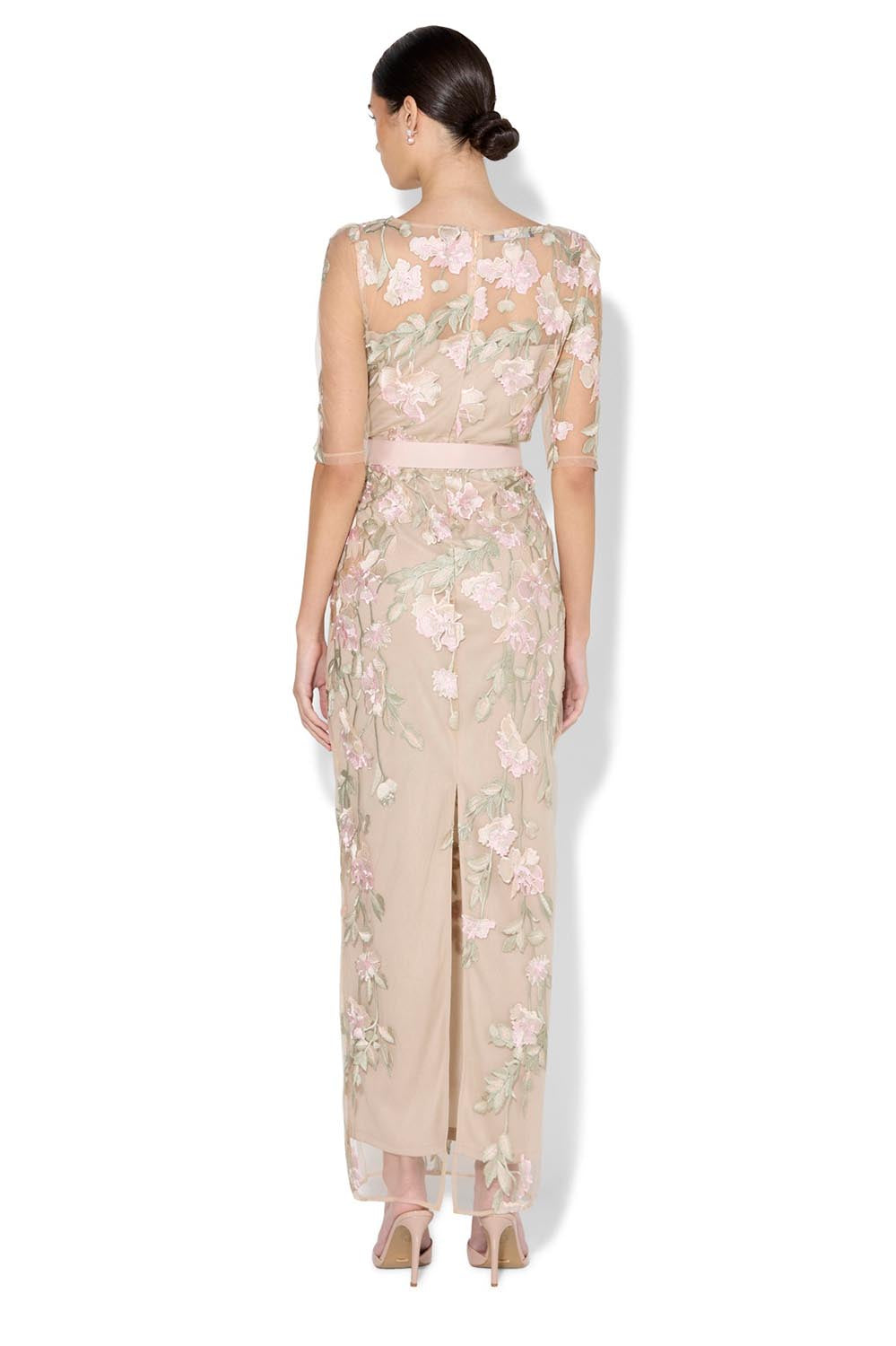Model Genericm wearing size sample of the Raya Embroidered Gown - Pink in colour Pink, from the front