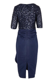 Product shot of the Reeva Sequin Cocktail Dress in colour Navy (Blue), from the back