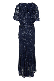 Product shot of the Aria Sequin Maxi Gown in colour Navy (Blue), from the back