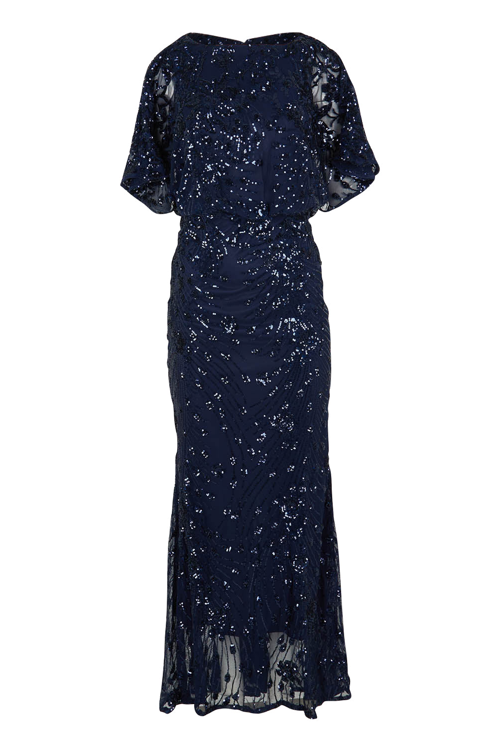 Product shot of the Aria Sequin Maxi Gown in colour Navy (Blue), from the front