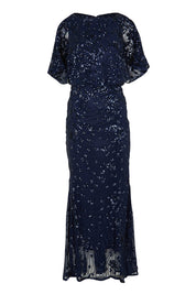 Product shot of the Aria Sequin Maxi Gown in colour Navy (Blue), from the front
