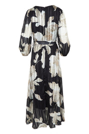 Product shot of the Soraya Printed Maxi Dress in colour Blackprint (Black), from the back