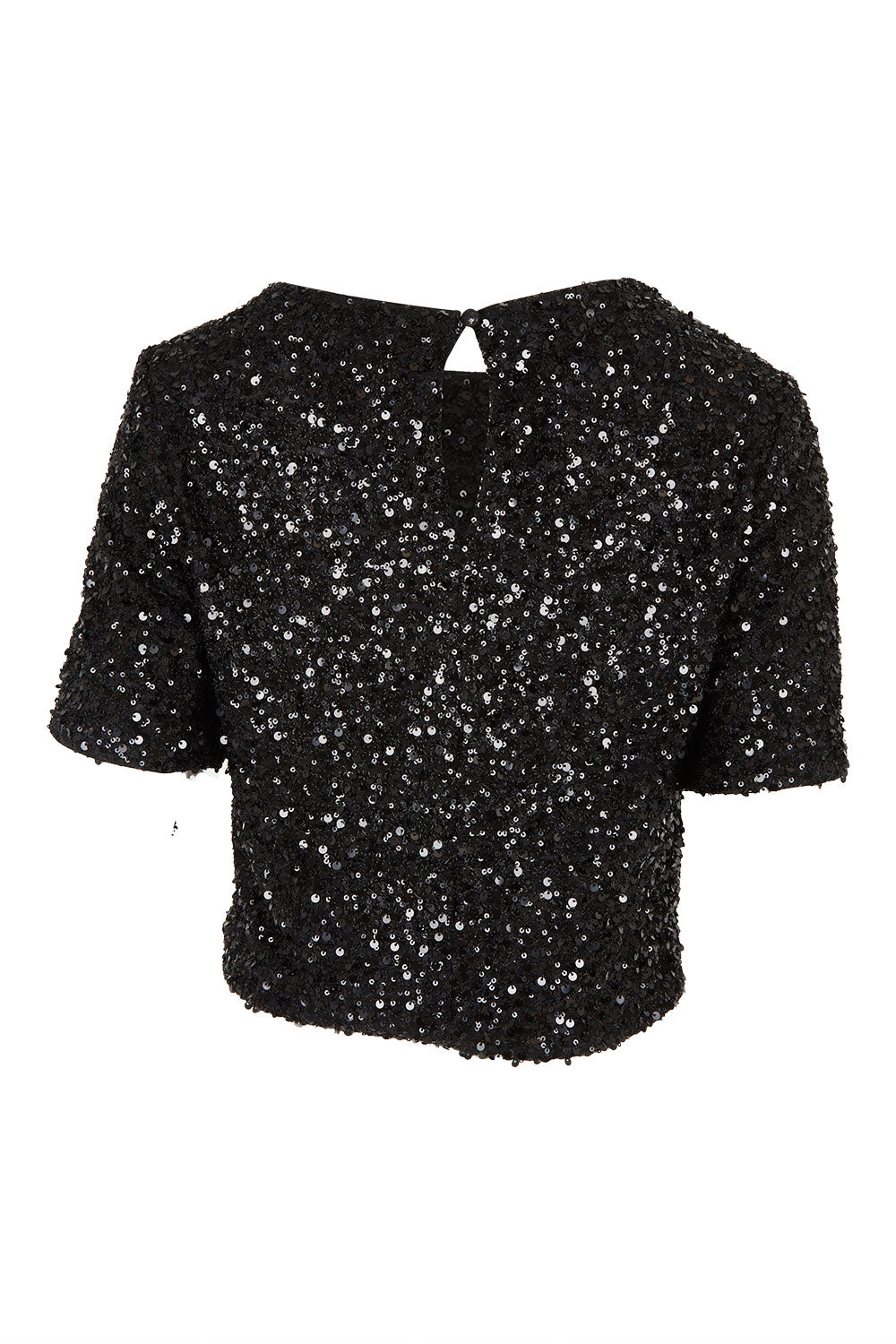 Product shot of the Ginger Sequin Top in colour Black (Black), from the back