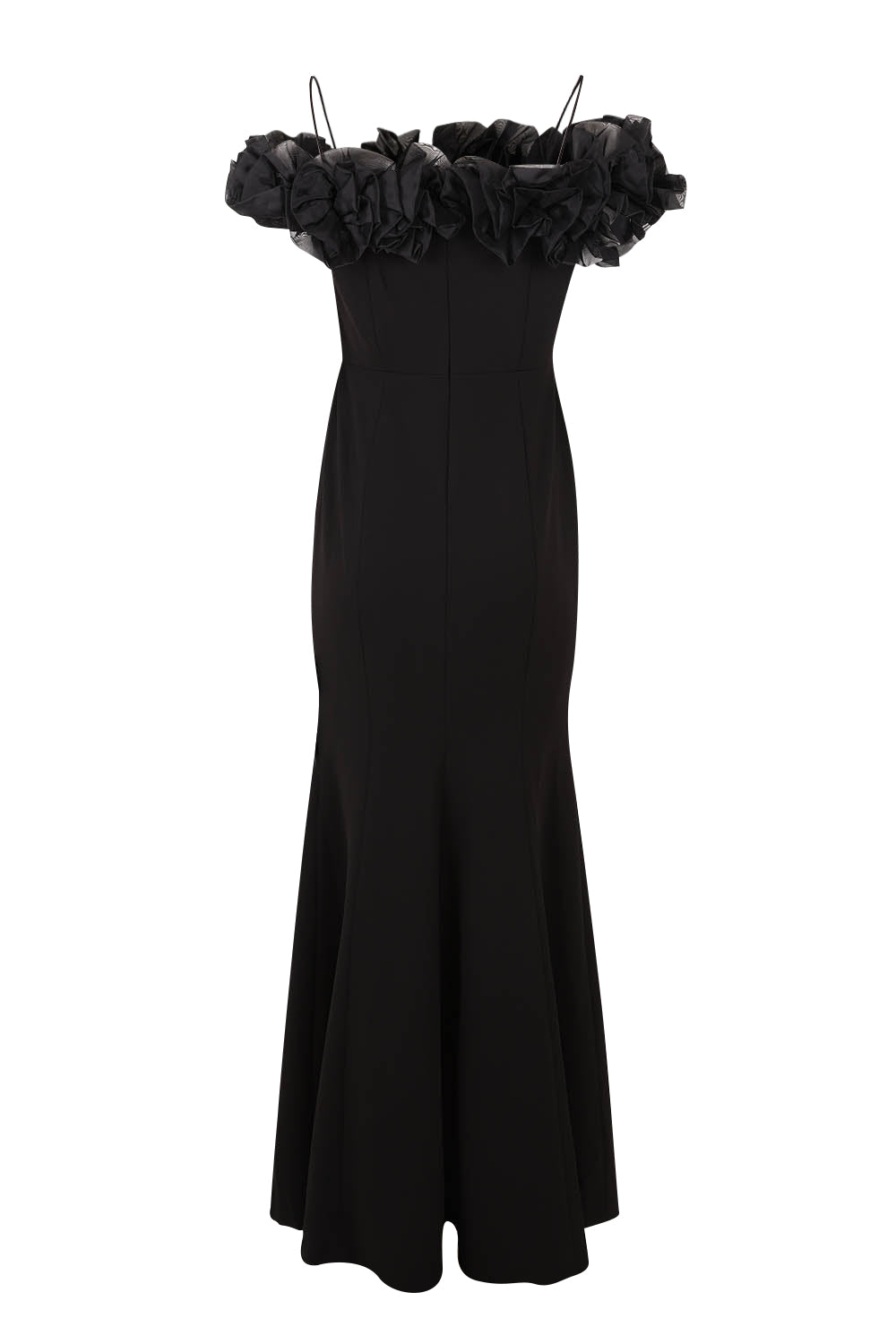 Product shot of the Mischa Organza Rose Gown in colour Black (Black), from the back