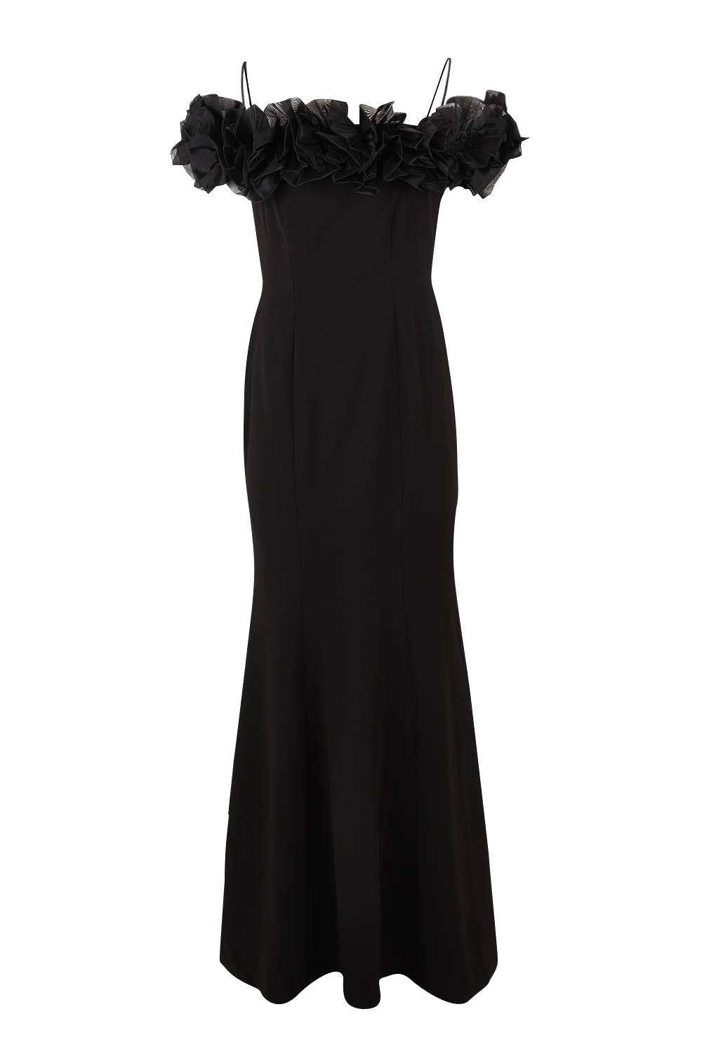 Product shot of the Mischa Organza Rose Gown in colour Black (Black), from the front