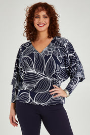 Preloved The Printed Kelly Blouse - Navyleaves