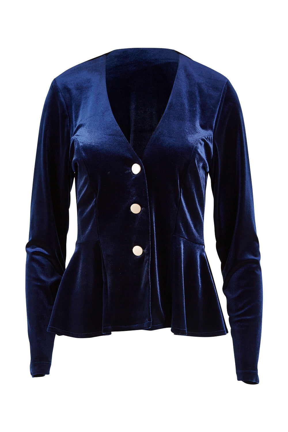 Product shot of the Dawn Velvet Jacket in colour Moonlight (Blue), from the front