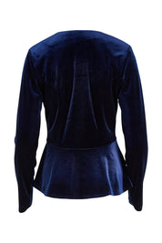 Product shot of the Dawn Velvet Jacket in colour Moonlight (Blue), from the front