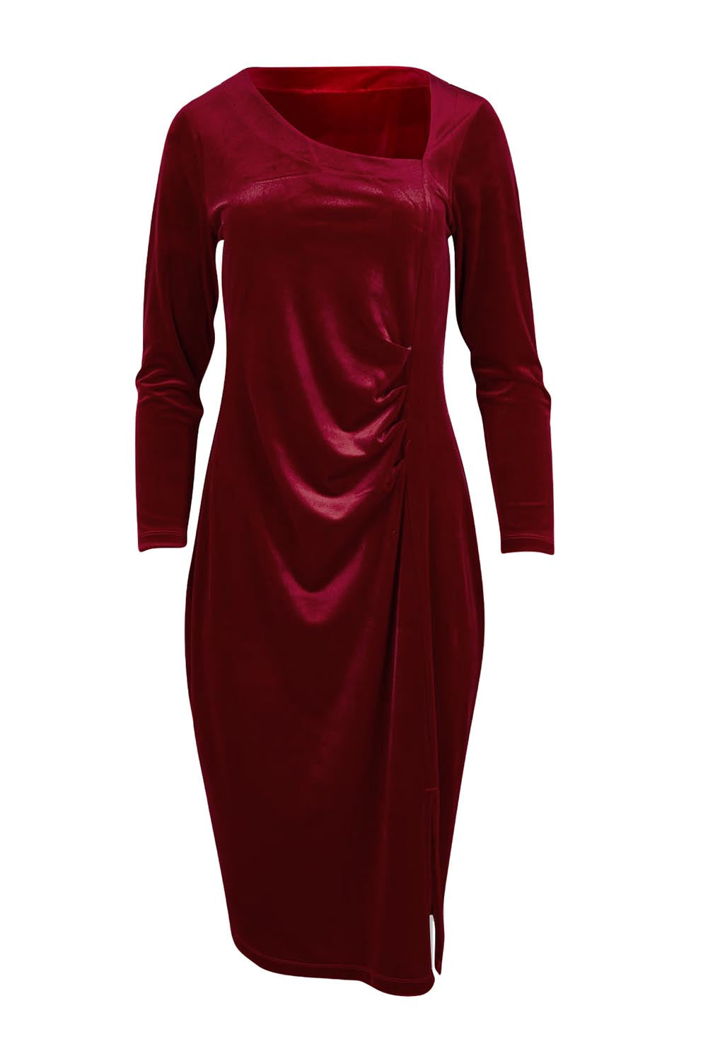 Product shot of the Diana Velvet Dress – Garnet in colour Garnet, from the front