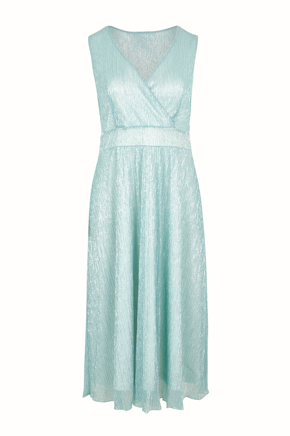 Product shot of the Sally Ann Dress in colour Oasis (Green), from the front