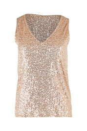 Product shot of the Reece Top in colour Rosegold (Metallics), from the front
