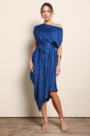 Model Maddiec wearing size 10 of the Hayley Dress – Orionblue in colour Orionblue, from the front