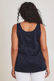 Model Terri-Leigh wearing size 14 of the Cindy Top in colour Navy (Blue), from the back