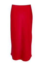 Product shot of the Loulou Satin Skirt in colour Red (Red), from the front