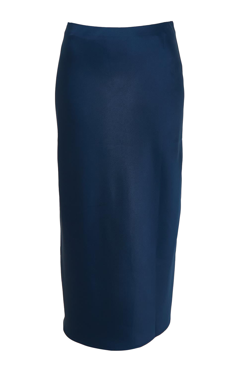 Product shot of the Loulou Satin Skirt in colour Steelblue (Blue), from the back