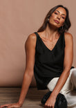 Loulou Satin Camisole - Black