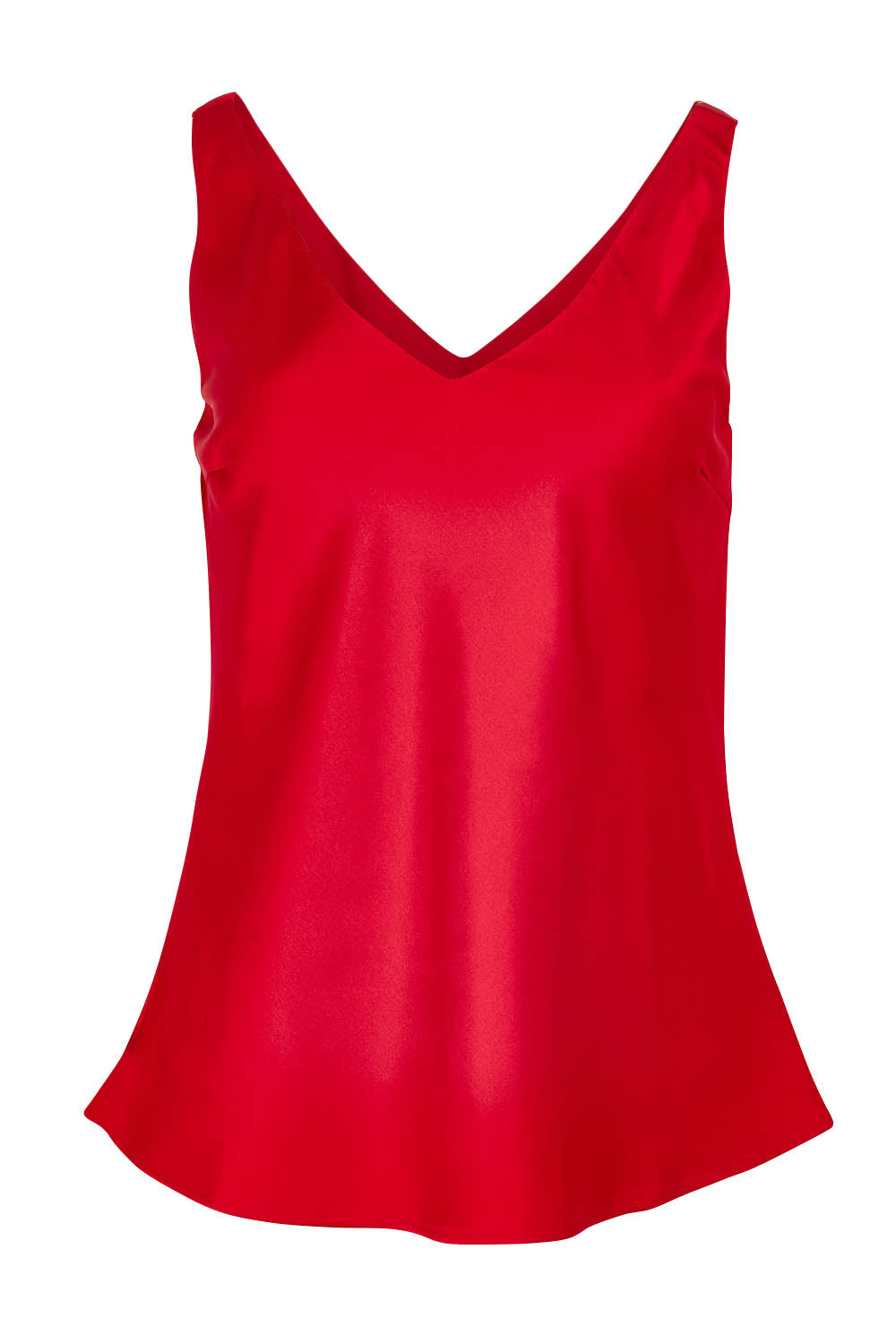 Product shot of the Loulou Satin Camisole in colour Red (Red), from the front