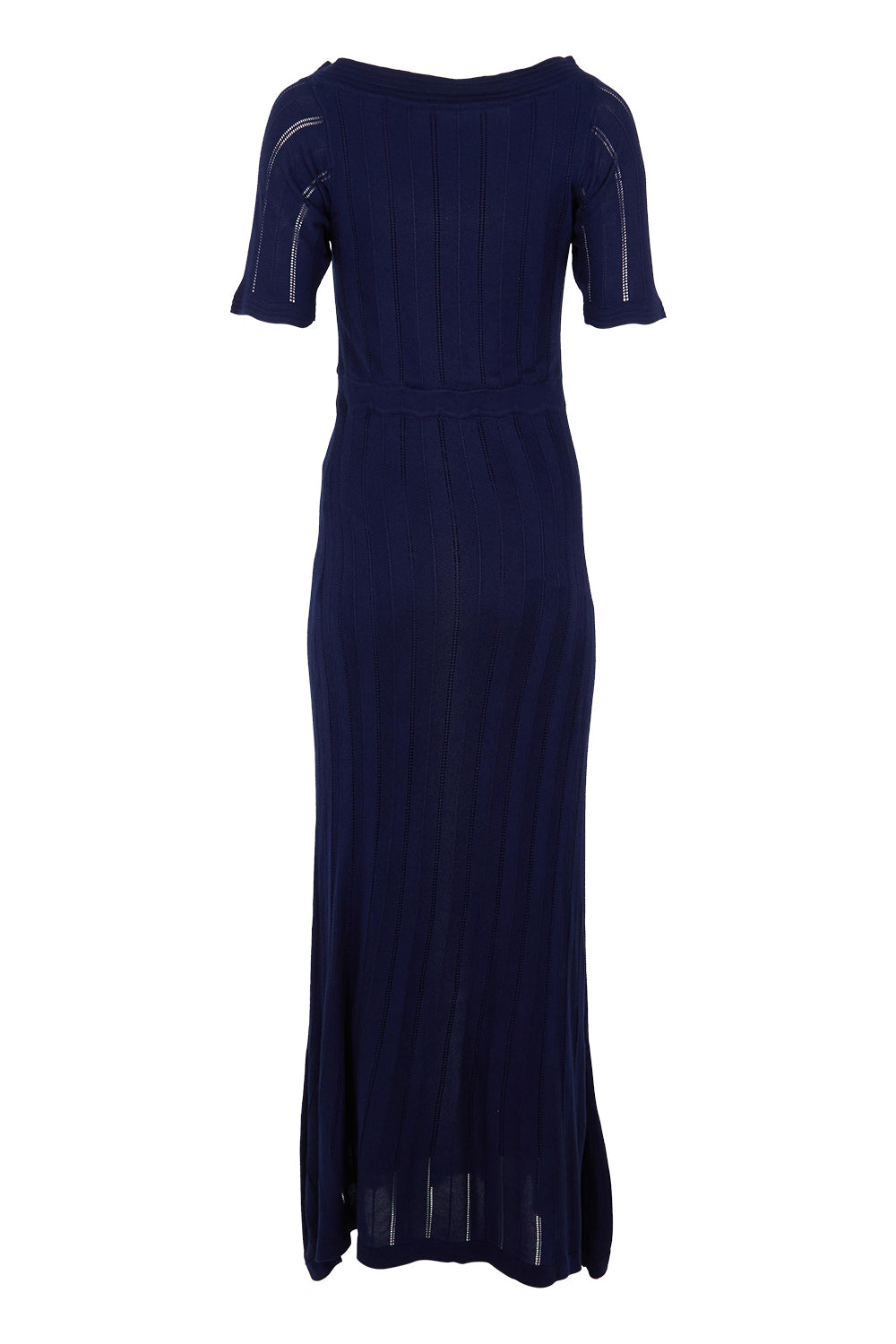 Product shot of the Ellen Knit Dress in colour Midnight (Blue), from the back