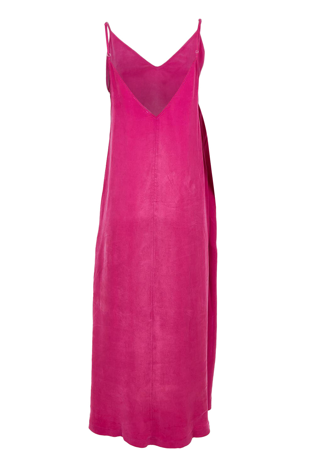 Product shot of the Edith Dress in colour Magenta (Pink), from the back