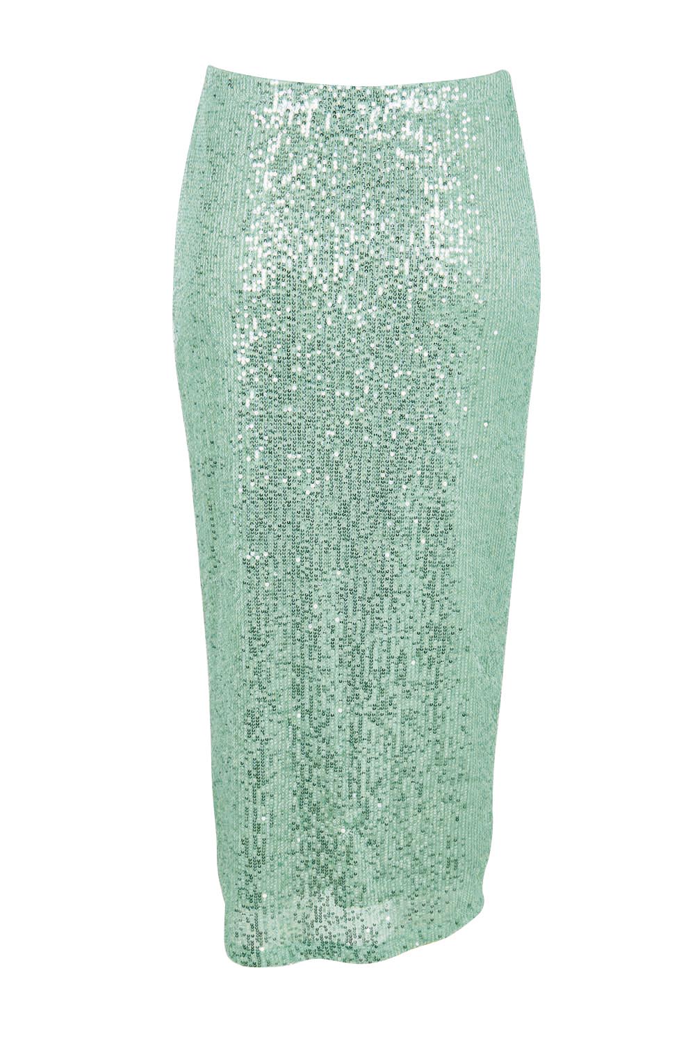 Product shot of the Reegan Sequin Skirt – Mint in colour Mint, from the back