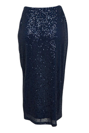 Product shot of the Reegan Sequin Skirt in colour Navy (Metallics), from the back