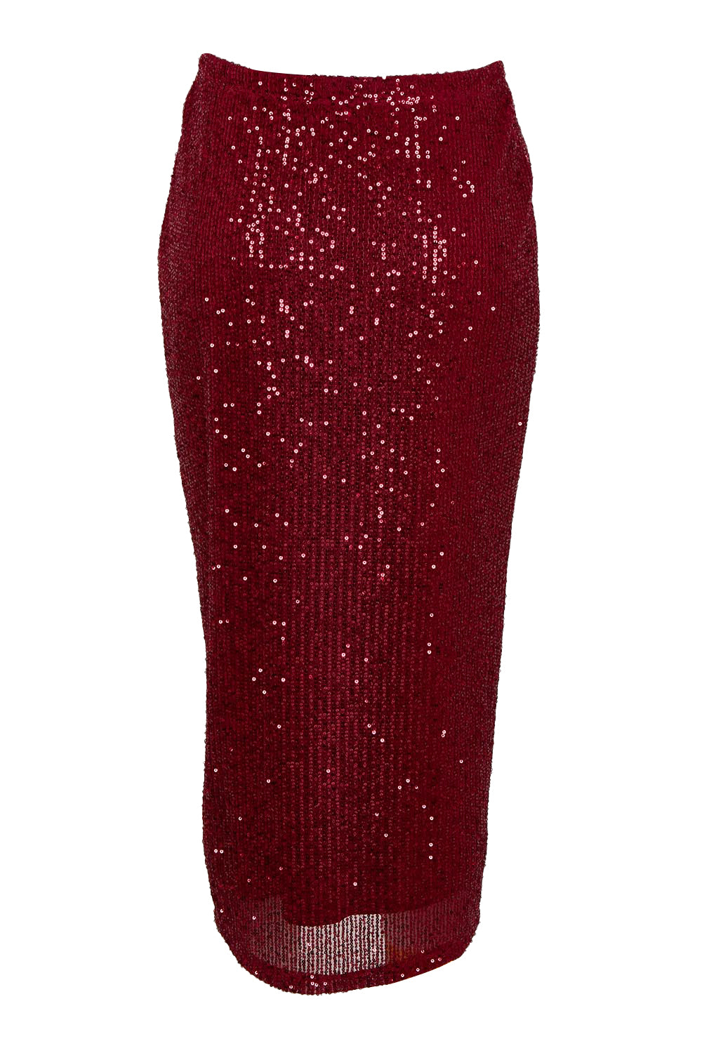 Product shot of the Reegan Sequin Skirt in colour Rouge (Metallics), from the back