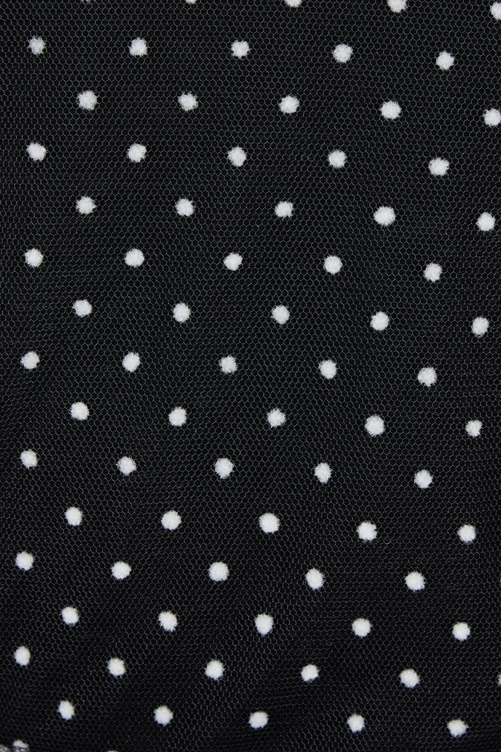 Product shot of the Lorraine Dress in colour Whitedot (Black), detail
