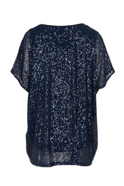 Product shot of the Renee Sequin Top in colour Navy (Metallics), from the back