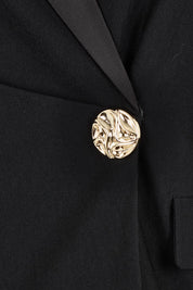 Product shot of the Holly Tuxedo Jacket in colour Black (Black), detail