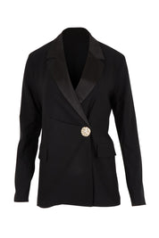Product shot of the Holly Tuxedo Jacket in colour Black (Black), from the front