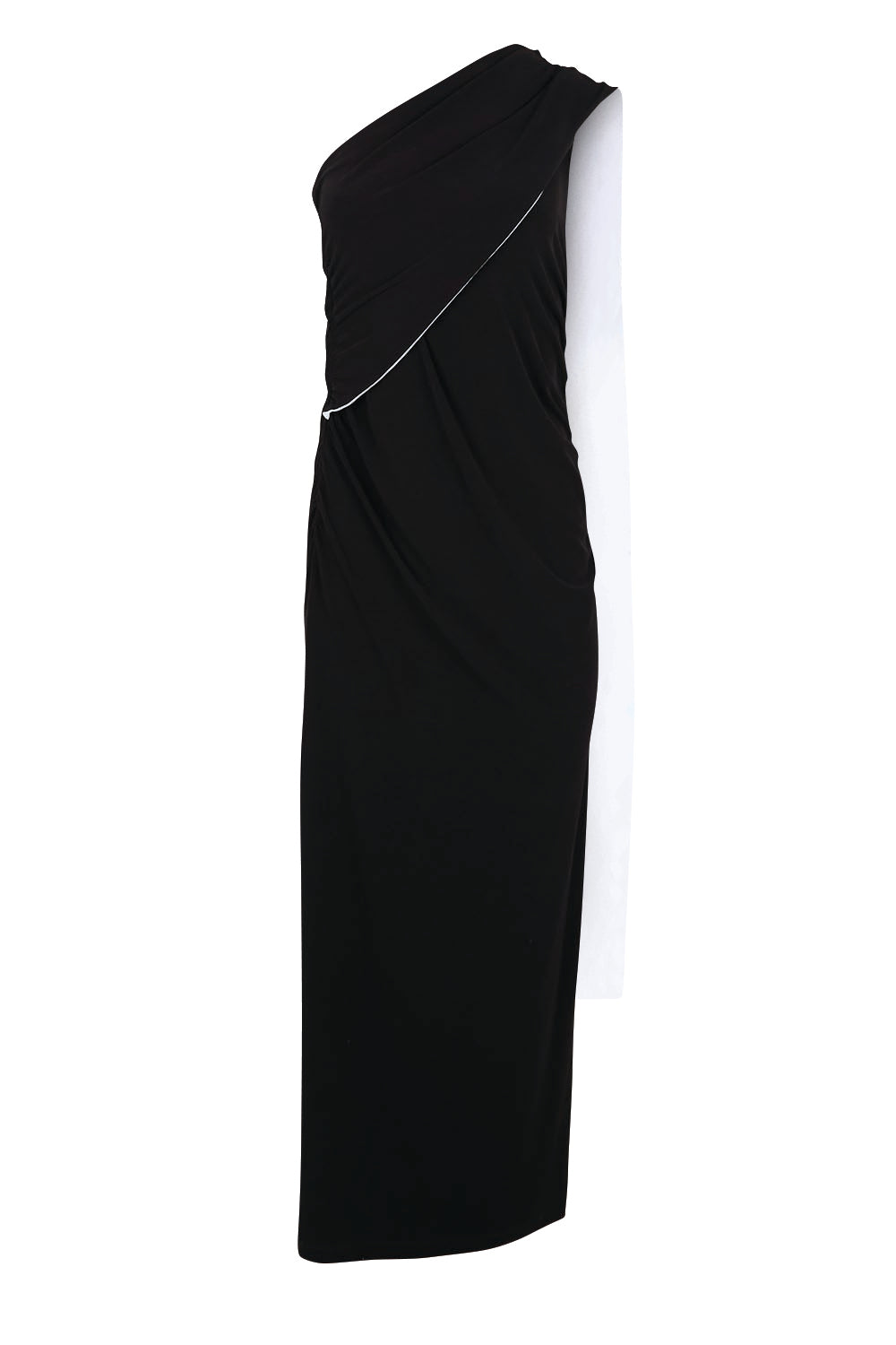 Product shot of the Camille Reversable Dress – Black in colour Black, from the front