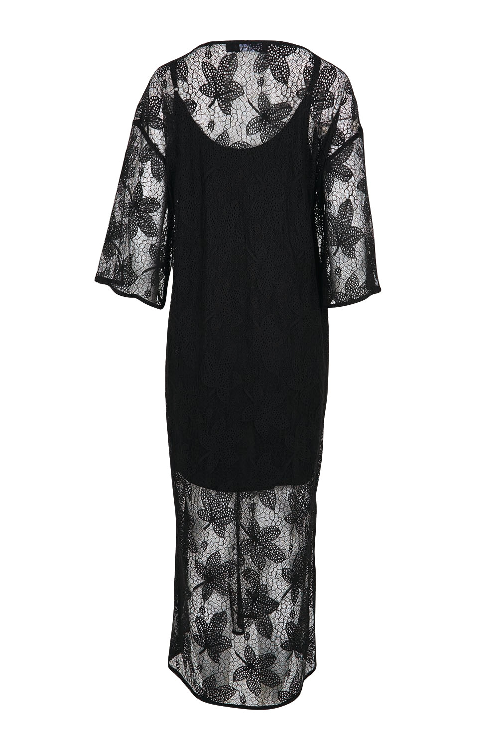 Product shot of the Nina Lace Dress - Black in colour Black, from the back