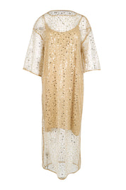 Product shot of the Nina Sequindress – Gold in colour Gold, from the front