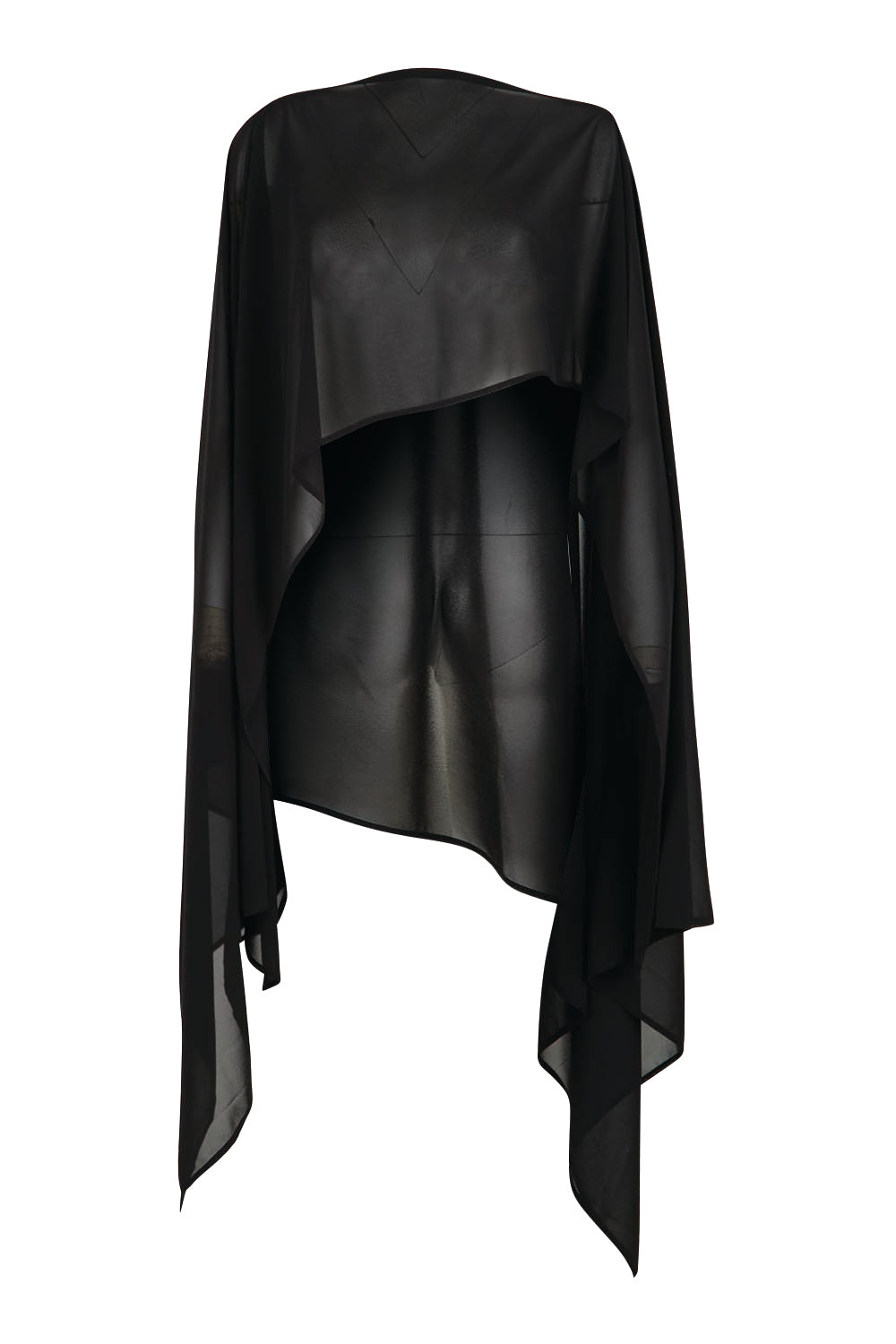 Product shot of the Freya Sheer Wrap – Black in colour Black, from the front