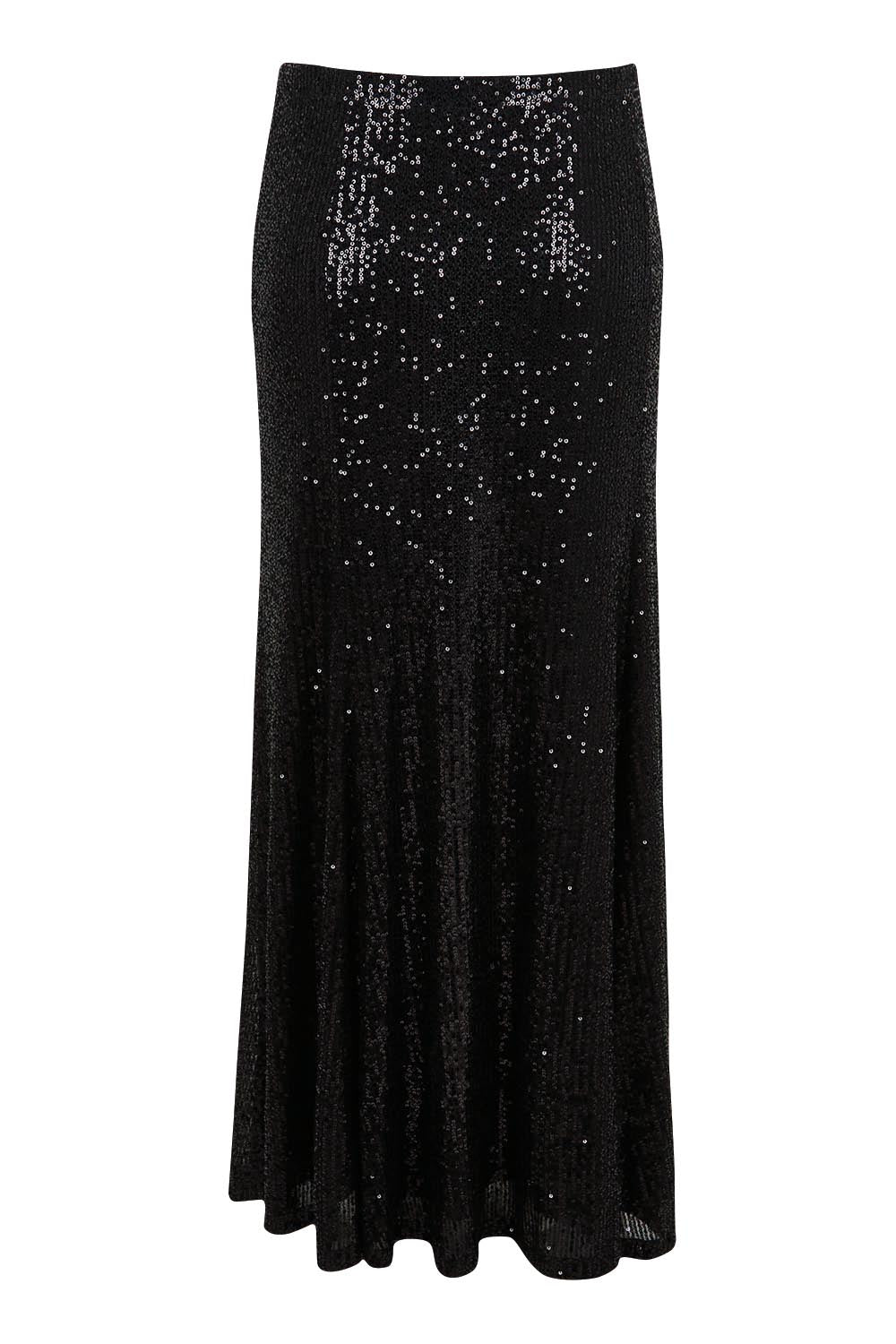 Product shot of the Remy Sequin Skirt – Black in colour Black, from the back