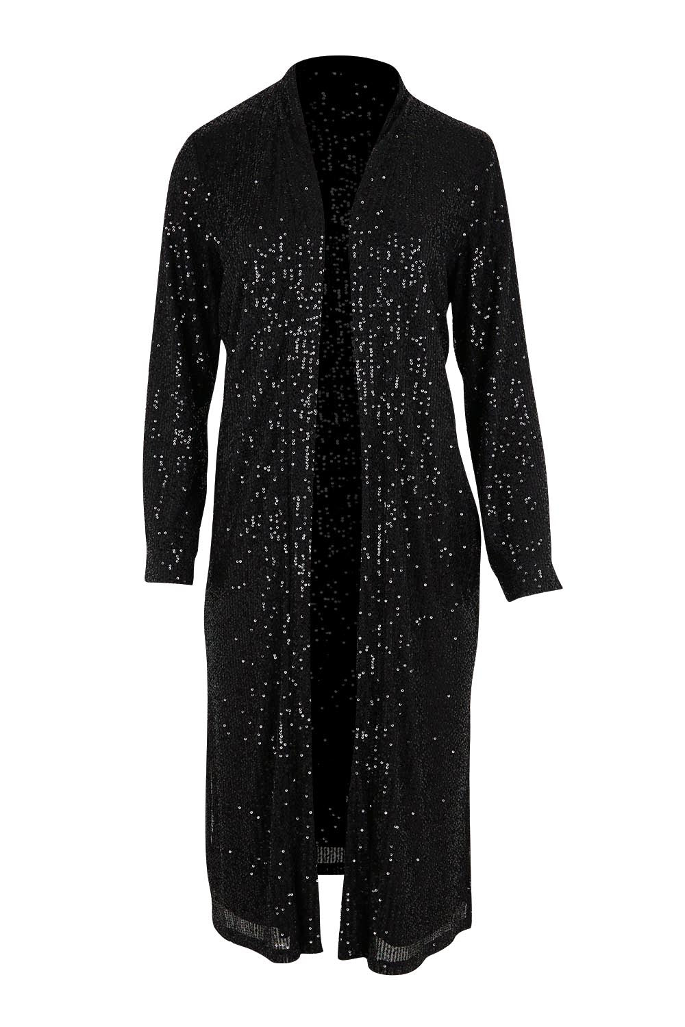 Product shot of the Reece Sequin Jacket – Black in colour Black, from the front