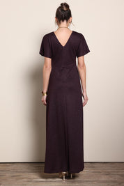 Model Maddiec wearing size 10 of the Glenda Evening Gown - Garnet in colour Garnet, from the front