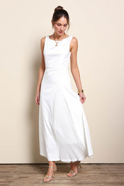 Model Maddiec wearing size 10 of the Lisa Evening Gown - Snow in colour Snow, from the front