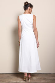 Model Maddiec wearing size 10 of the Lisa Evening Gown - Snow in colour Snow, from the front