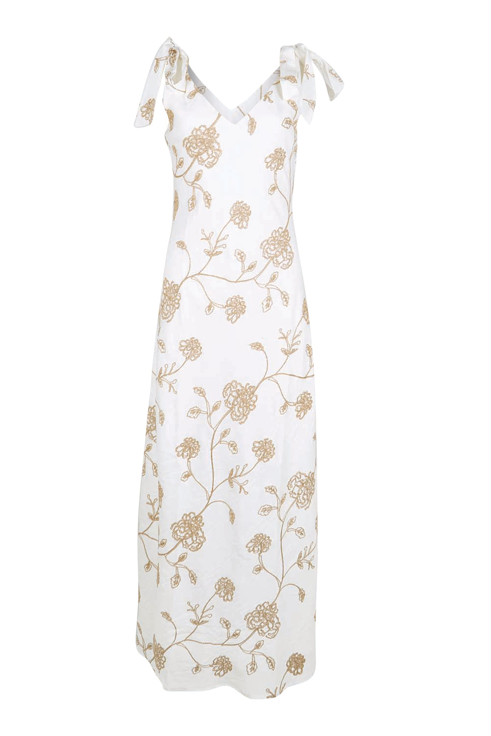 Product shot of the Tara Slip Dress - Whitegold in colour Whitegold, from the front