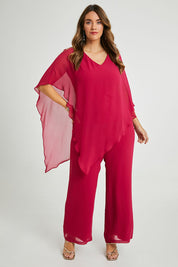 Model Laura wearing size 14 of the Marie Top in colour Granita (Pink), from the front, showing the whole outfit