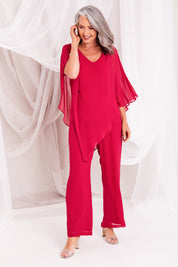 Model Luisa wearing size 10 of the Marie Top in colour Granita (Pink), from the front, showing the whole outfit