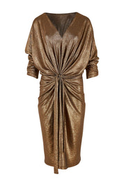 Product shot of the Nancy Dress in colour Bronze (Metallics), from the front
