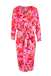 Product shot of The Printed Nancy Dress in colour Pinklily (Pink), from the front