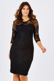 Model Laura wearing size 12 of the Michelle in colour Black (Black), from the front, cropped image
