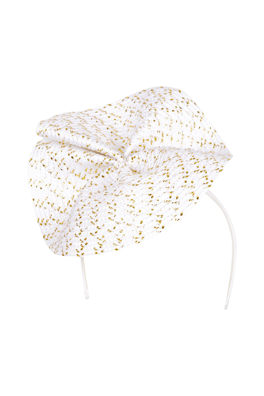 Product shot of the Zaria Fascinator in colour Ivorygold (White), from the front